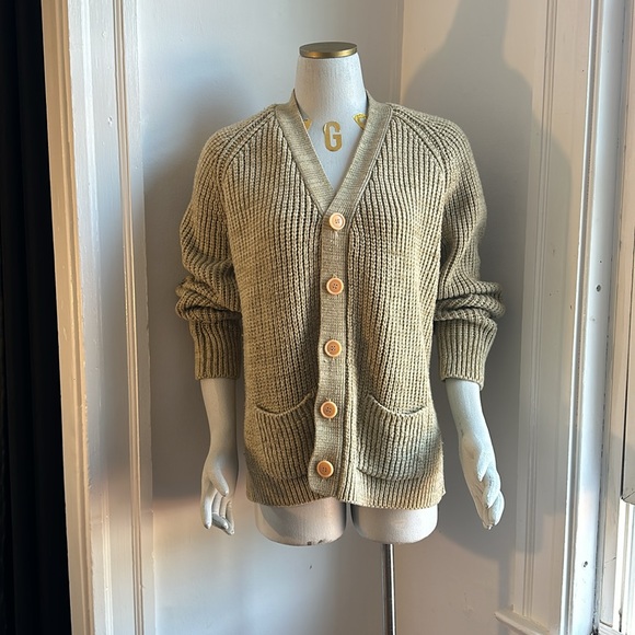 SIGALLO Vintage V Neck Button Up Cardigan, Wool Feel Acrylic Knit - Picture 9 of 16
